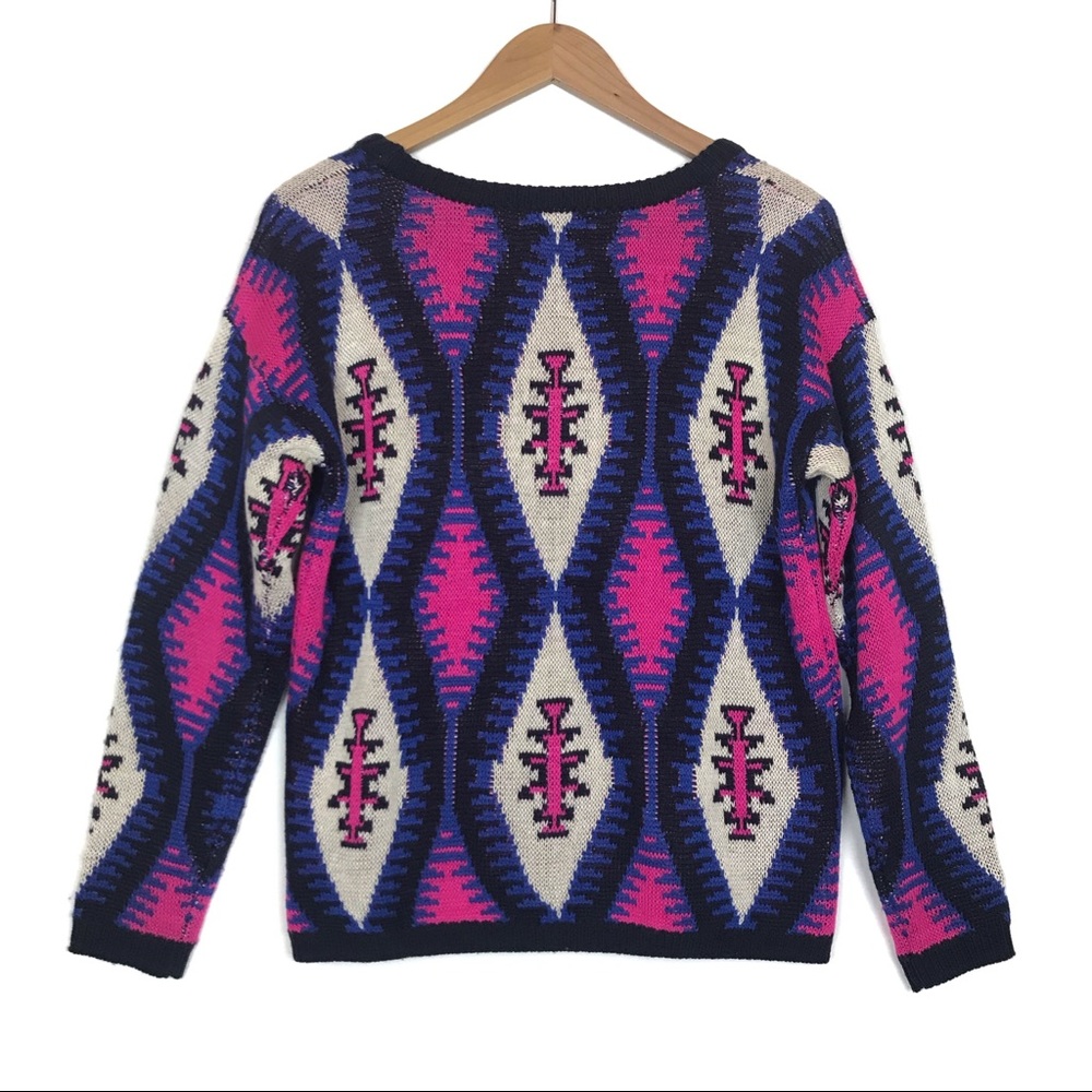 TOBI Aztec Print Hot Pink Blue Black Knit Sweater